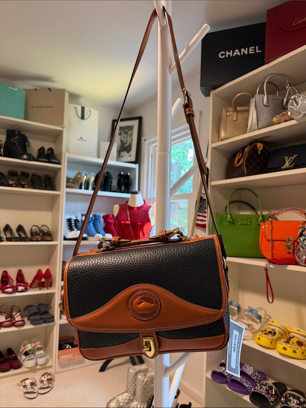 Dooney & Bourke Black Pebbled Leather Crossbody with Brown Trim - Picture 2 of 11